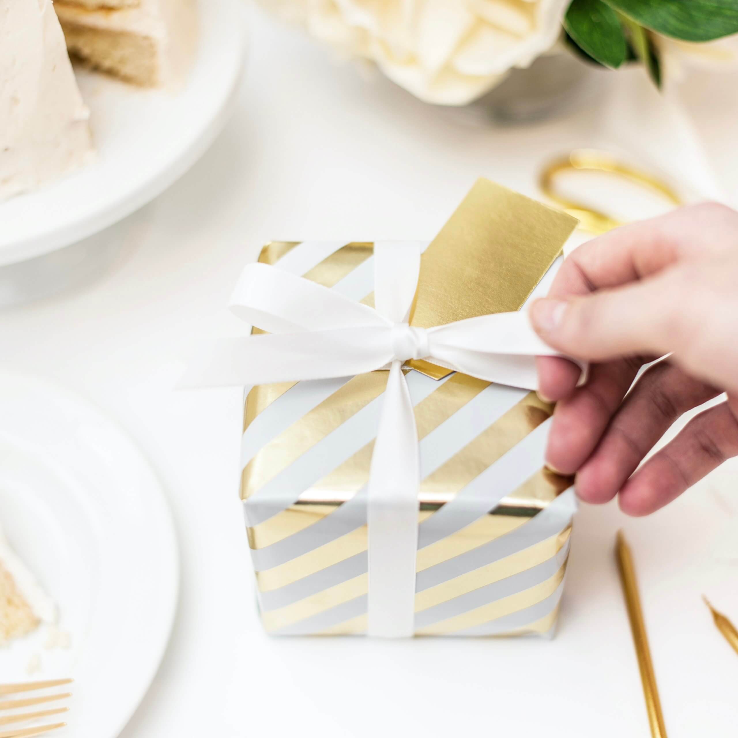 wrapped gifts on a table