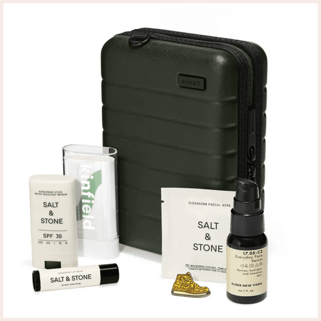 mini suitcase with items in it