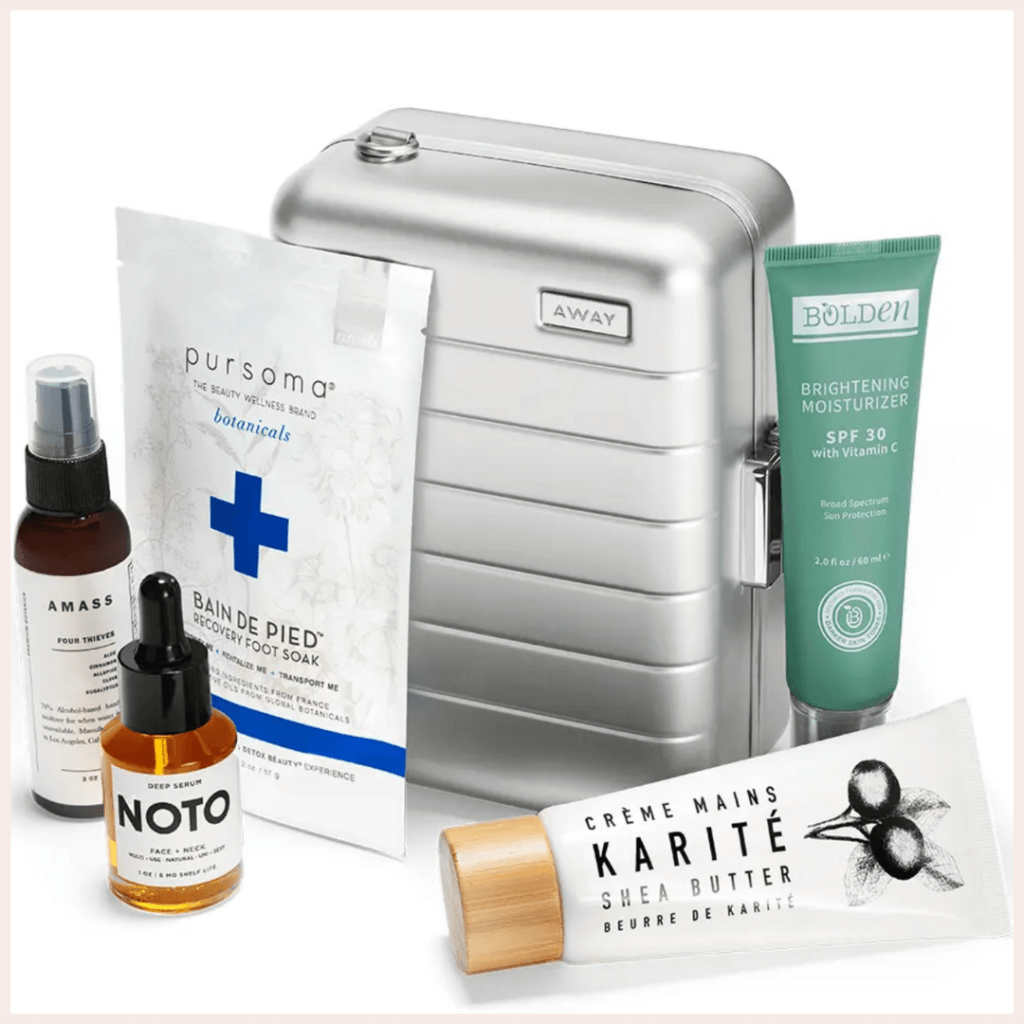 mini suitcase with items in it