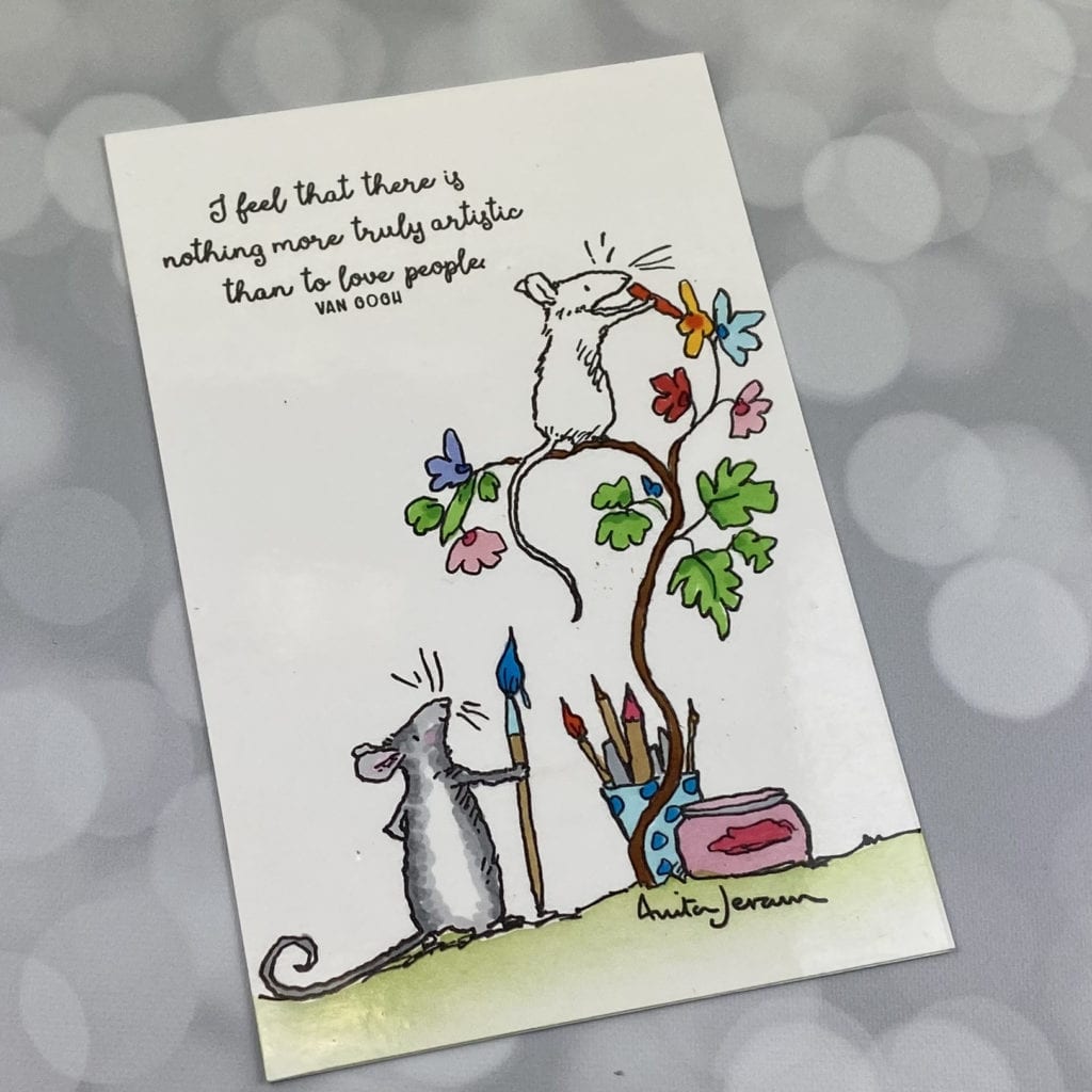 handmade card with mice painting a tree