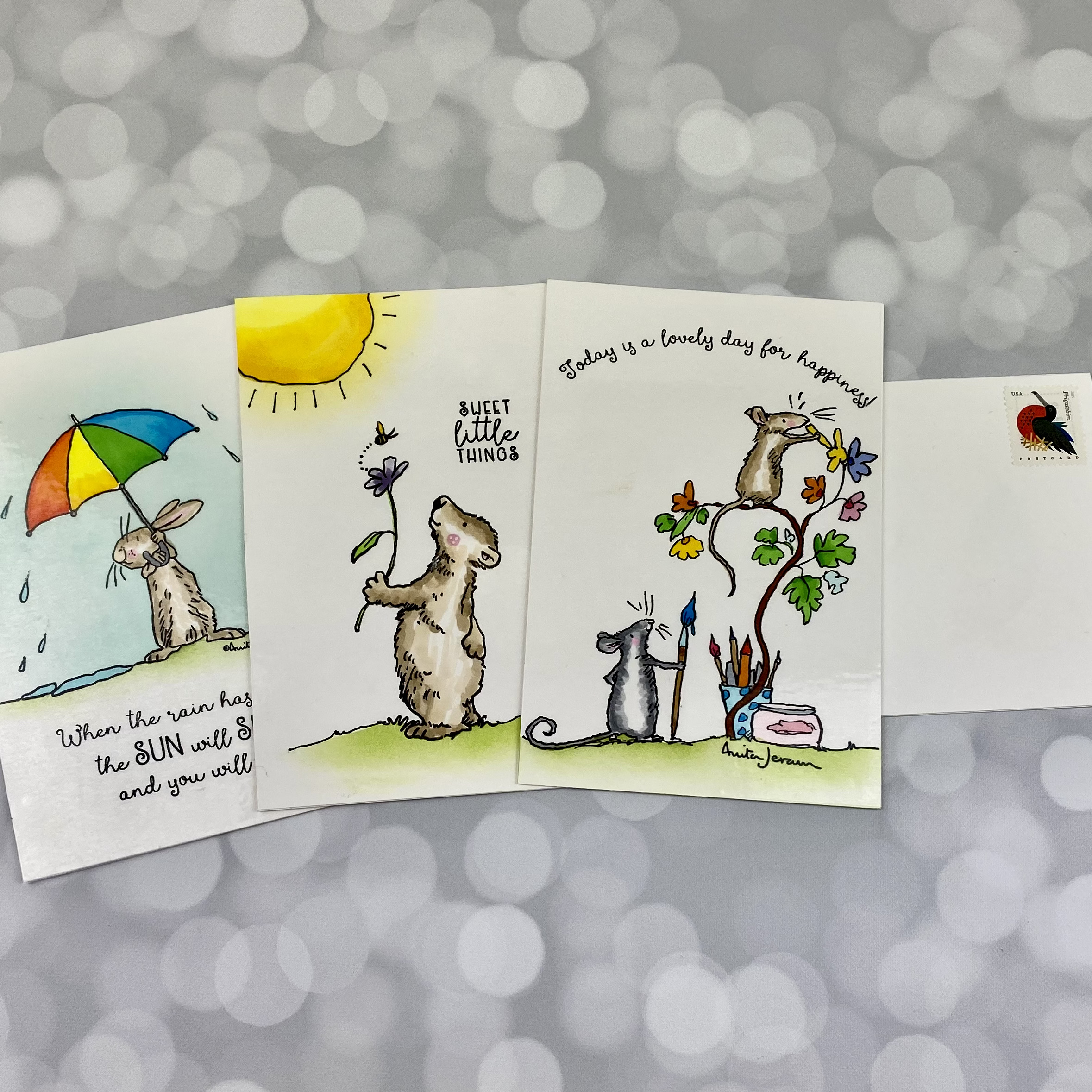 stamped postcards with bunnies and rabbits