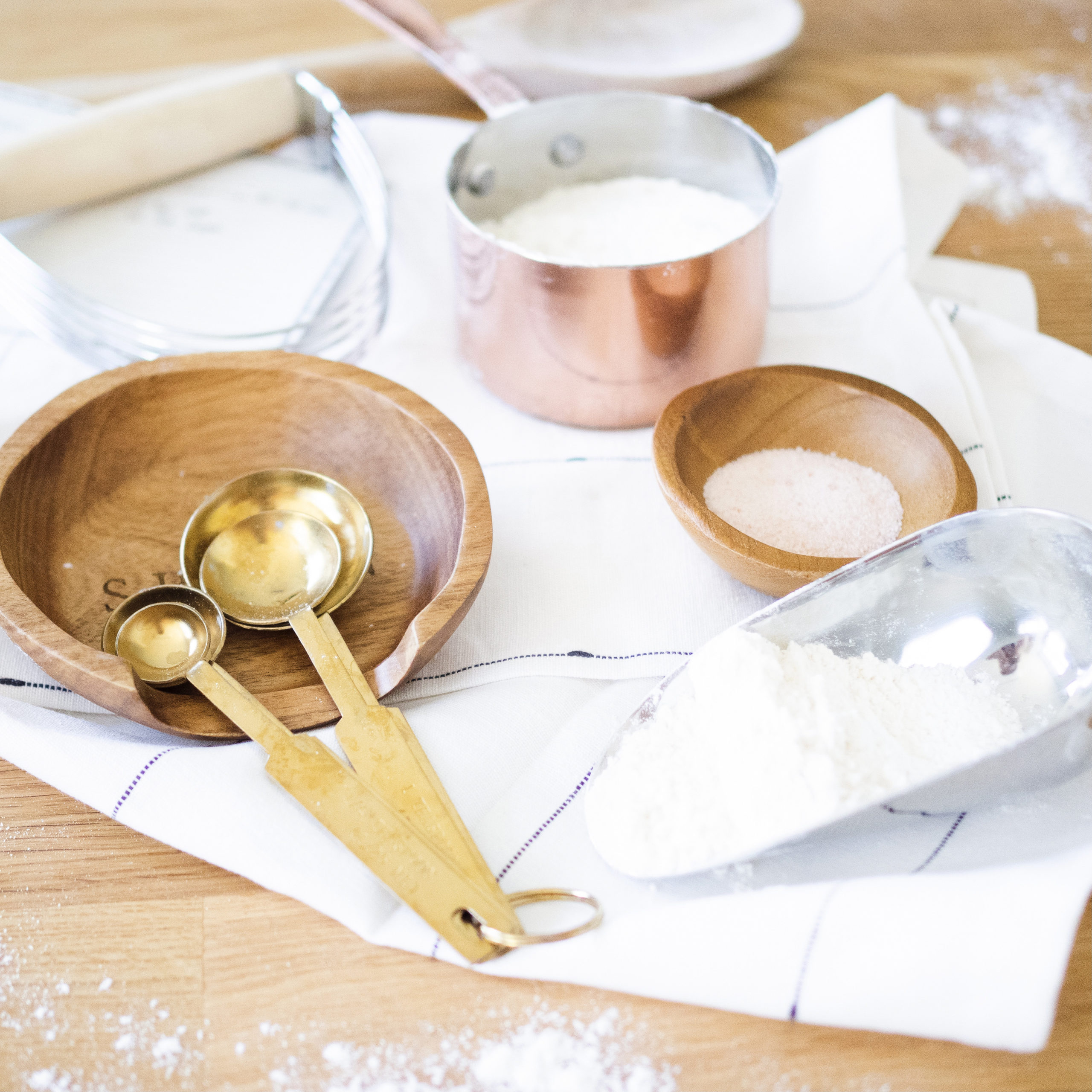 measuring cups and spoons on a counter