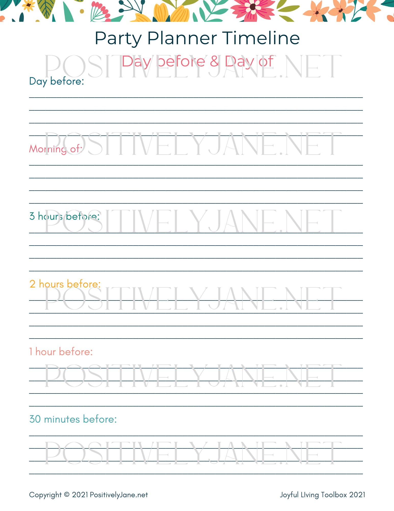 party planner timeline | Positively Jane